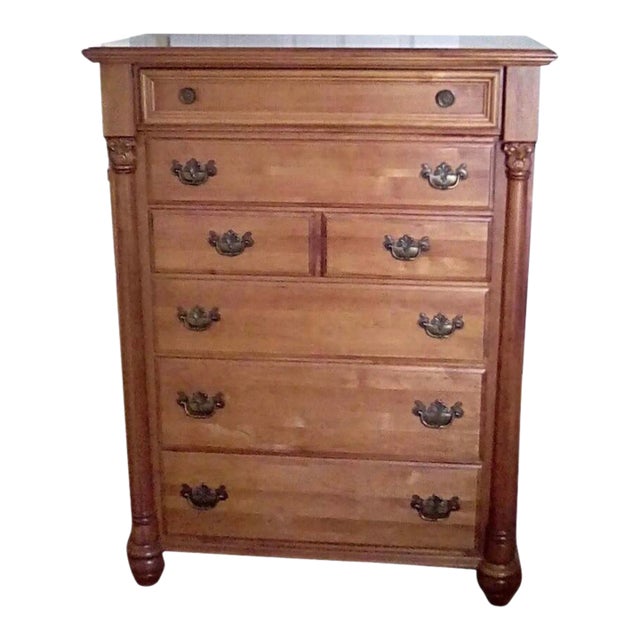 1980s Vintage Tall Chest of Drawers French Empire Columns For Sale