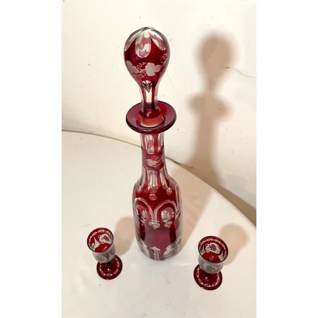 Up for sale is a nice quality antique cut to clear Moser crystal decanter set. This exquisite set consists of 4 pieces...