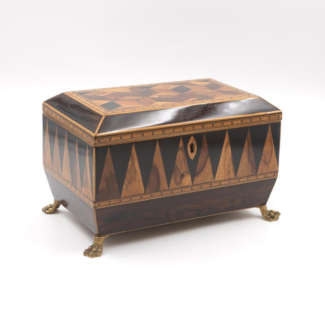 Brown Early 19th Century Specimen Wood Tea Caddy With Perspective Cube and Vandyke Parquetry For Sale - Image 8 of 12