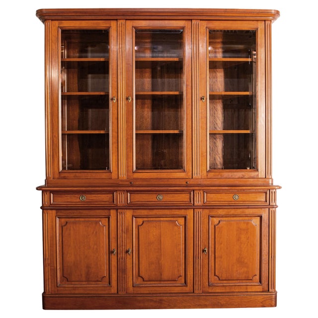 Mid 20th Century French Louis Philippe Style Large Fruitwood Bookcase With Writing Desk For Sale - Image 12 of 13