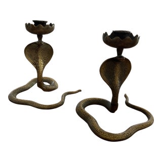 Brass Cobra Snake Form Candleholders For Sale
