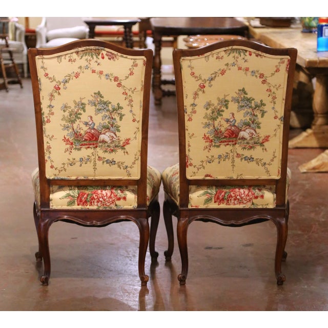 Yellow Pair 19th Century French Louis XV Walnut Side Chairs With Provençal Upholstery For Sale - Image 8 of 9