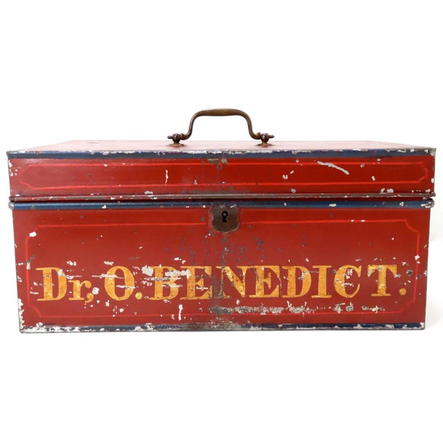 Antique Original Hand Painted Steel Traveling Doctors Apothecary Lock Box For Sale - Image 4 of 13