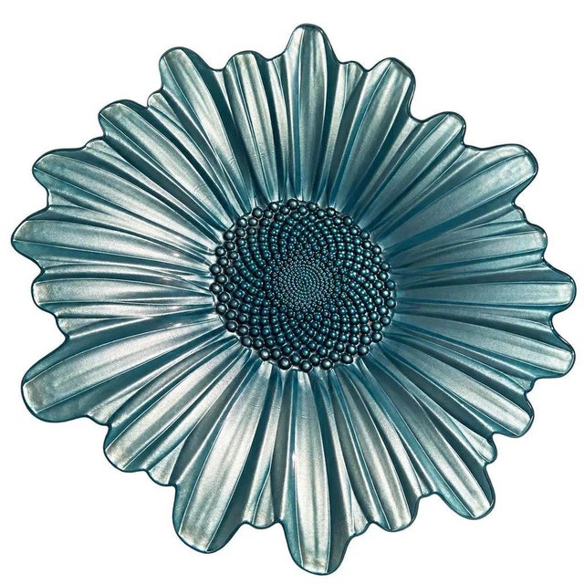 Vintage Turquoise Blue Art Glass Sunflower Bowl | Sculptural Floral Centerpiece For Sale - Image 4 of 5