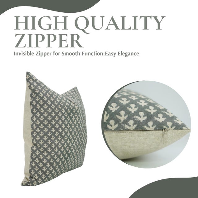 Fabdivine Handmade Block Print Linen Blend Throw Pillow Cover 18x18 – Hariyali Green Floral Design For Sale - Image 6 of 9