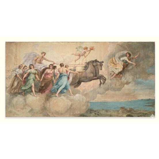 Circa 1875 French Toile Peinte Depicting the Triumph of Aurora, Length – 195 In. For Sale - Image 9 of 16