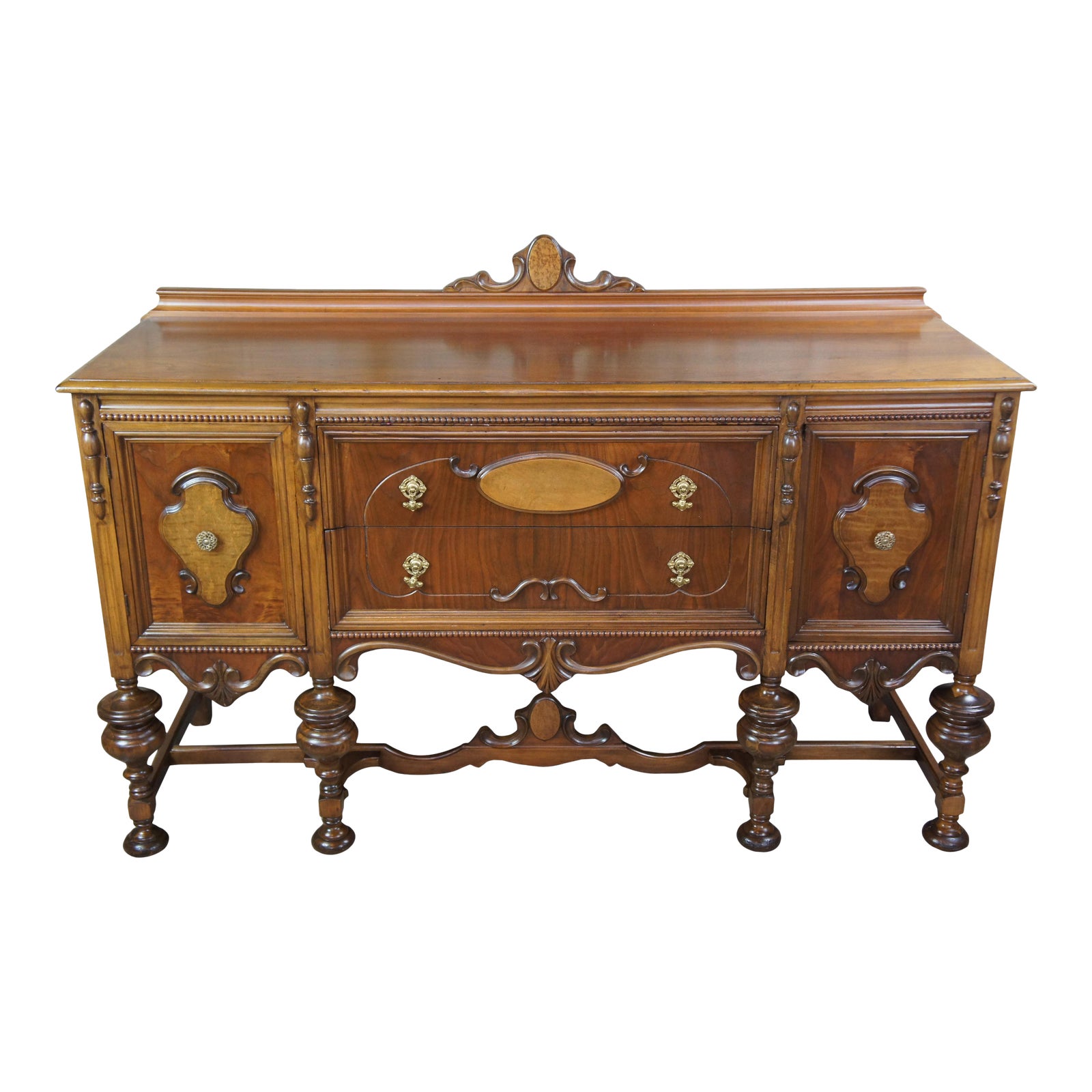 Antique Early 20th Century Jacobean Elizabethan Walnut Buffet Burled