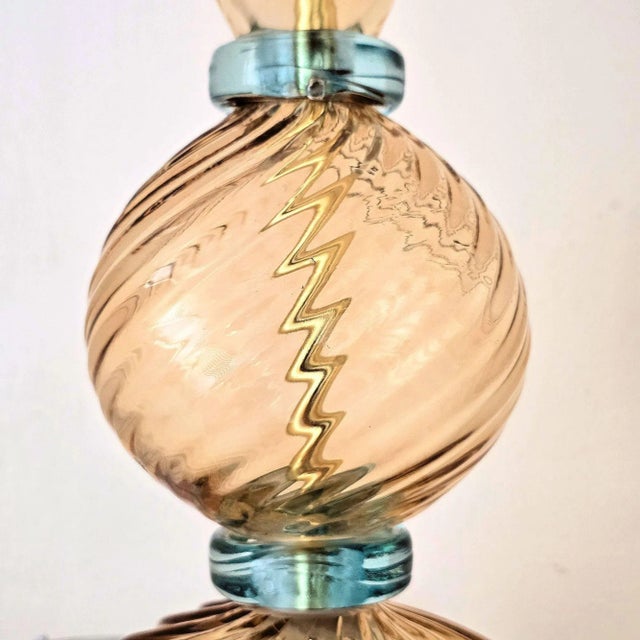 Pair of Terracotta and Blue Murano Glass Lamps 1980s For Sale - Image 10 of 11