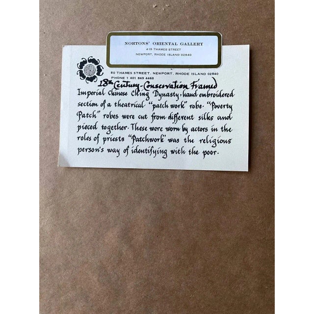 Green Framed Chinese Antique Textile Fragments Qing Dynasty Provenance - A Pair For Sale - Image 8 of 10