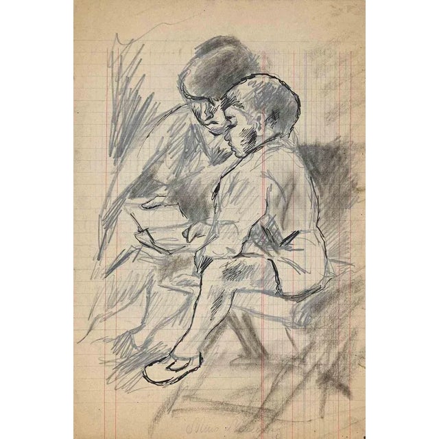 Mother and Child is an original China Ink and Charcoal Drawing realized by Mino Maccari in mid-20th century. Good...
