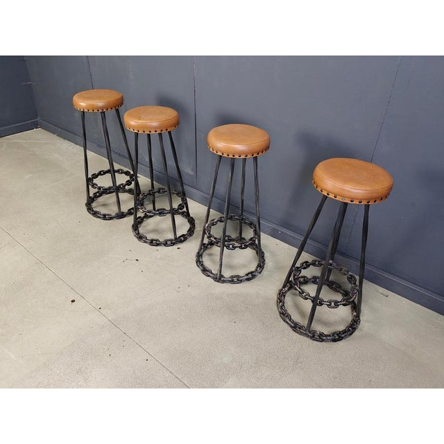 Brutalist Chain Link Bar Stools, 1970s, Set of 4 For Sale - Image 6 of 11