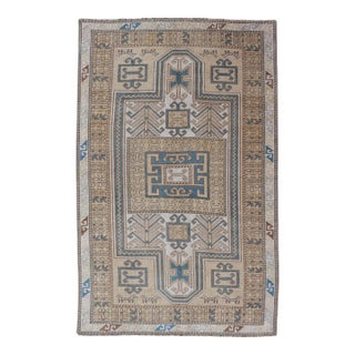 Vintage Turkish Medallion Oushak Rug in Blue, Mocha, and Taupe Measures 3'5"x5'8" For Sale