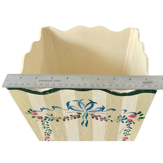 Hand-Painted Wooden Wasetbasket With Romantic Floral Swags, Bows and Stripes by Jane Keltner For Sale - Image 10 of 11