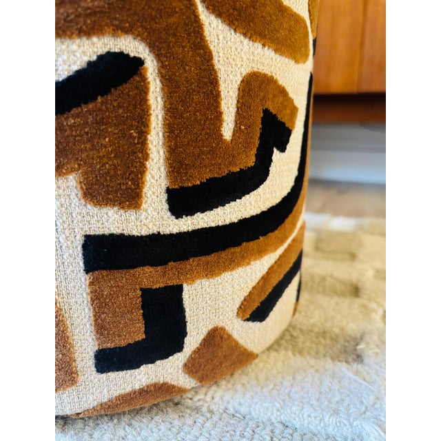 Mushroom Ottoman in "Serpentine" Specialty Fabric For Sale - Image 9 of 10