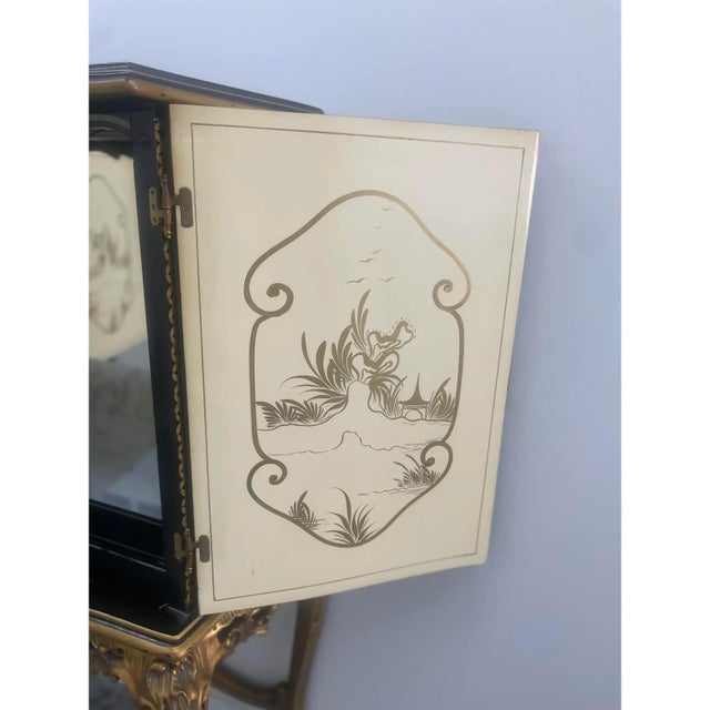 Mid Century Chinoiserie Black Lacquer Display Cabinet / Dry Bar on Giltwood Stand For Sale - Image 10 of 12