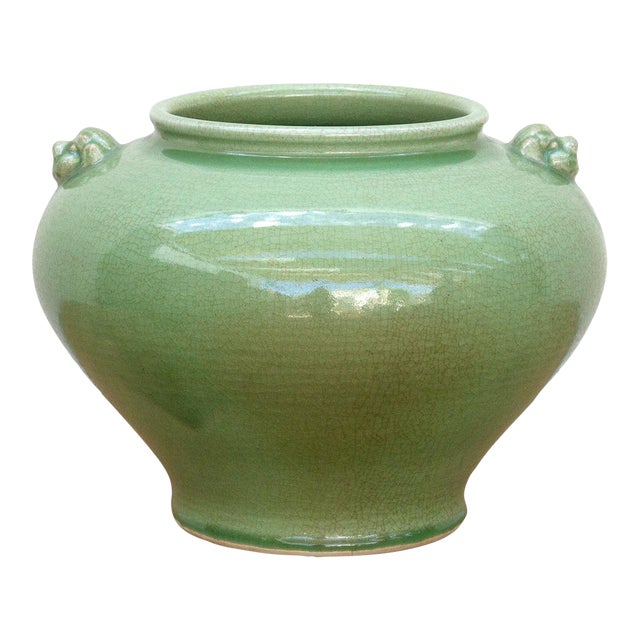 Large Jade Vessel, Antique Green Glaze Pot For Sale