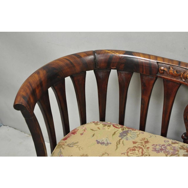 Wood Antique Victorian Carved Mahogany Paw Foot Barrel Back Settee Loveseat Sofa For Sale - Image 7 of 16