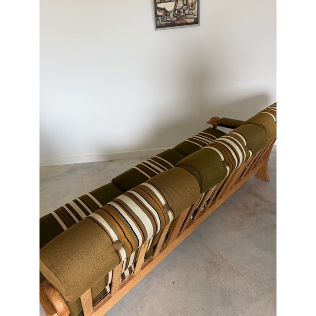 Scalloped Carved Turned Danish Oak Henning Kjærnulf Style Sofa Couch Olive Wool For Sale - Image 15 of 16