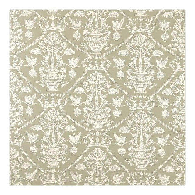 Sanderson Highgrove Damask Fabric in Silver Green - a sample For Sale