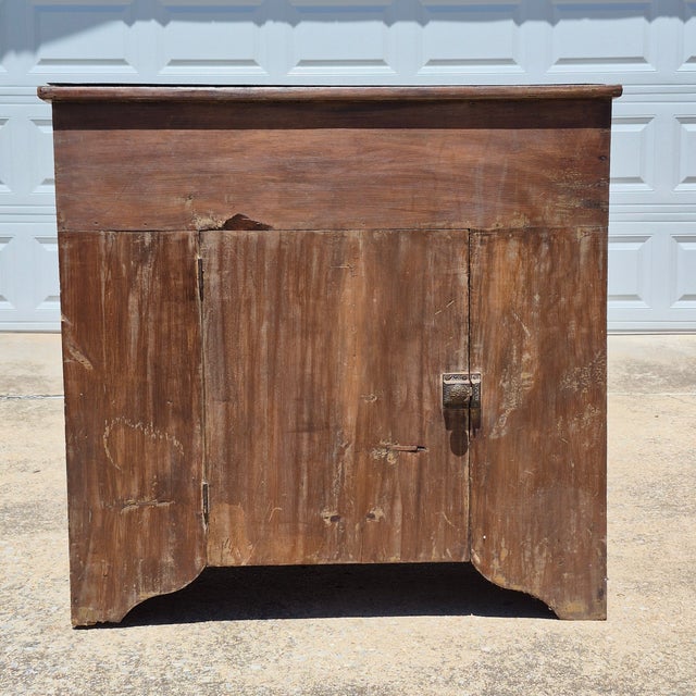 19th Century 19th Century American Primitive Pine Dry Sink Cupboard Cabinet Vanity W/ Cobalt Blue Enameled Cast Iron Sink & Drain For Sale - Image 5 of 12
