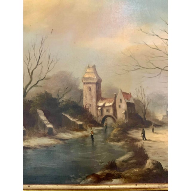 Mid 20th Century Mid-Century Modern Impressionist Oil Painting, Dutch City on Rhine in Winter, Signed & Framed, 32"w For Sale - Image 5 of 8