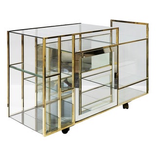 Mid-Century Modern Italian Brass and Glass Console Table, 1970s For Sale