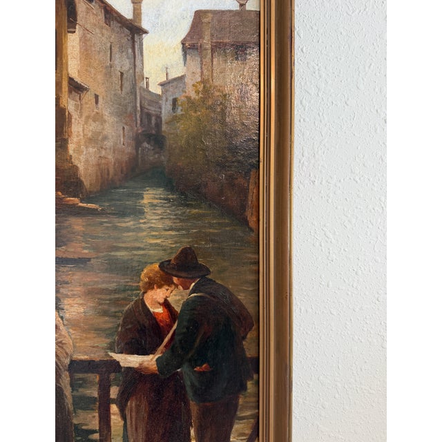 Antique 1913 Venetian/Italian School Canal Scene v. Campiniz Figures Landscape For Sale - Image 16 of 16