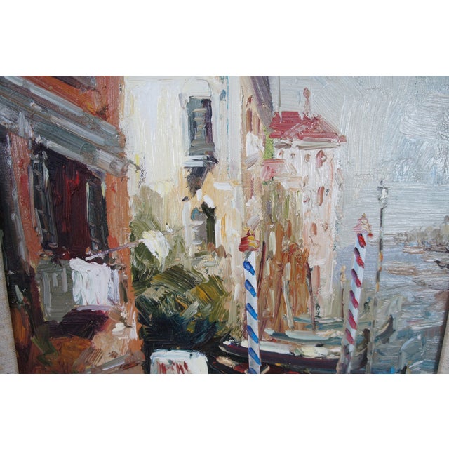 Vintage Impressionist Venice Italy Gondolas Canal Scene Oil Painting 26" For Sale - Image 10 of 12