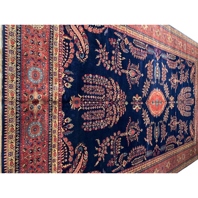 Pasargad DC Navy Blue Fine Hand Knotted Sarouk Design Rug For Sale In Washington DC - Image 6 of 7