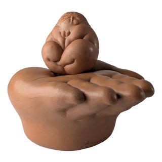 Ricardo Mesa, Nude Happy Chubby Girl on Hand, 1980s, Terracotta For Sale