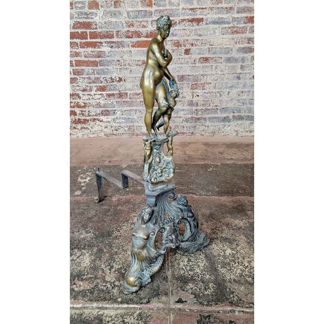 19th Century Large French Figural Nude Bronze Fireplace Chenets -A Pair For Sale - Image 4 of 11