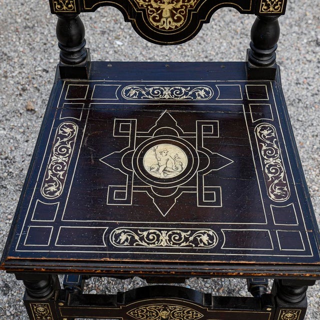 Late 19th Century Ebony Colored Chair Inlaid with Pogliani Relief Decorations For Sale - Image 18 of 18