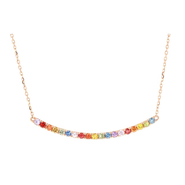 2020s 1.32 Carat Multicolor Rainbow Sapphire Yellow Gold Bar Chain Necklace For Sale - Image 5 of 8