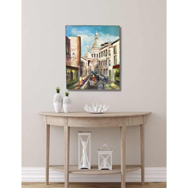 Add a touch of sophistication with this midcentury abstract Paris city painting. This unframed oil on canvas captures the...