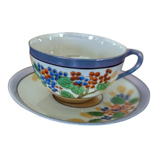 Vintage Japanese Iridescent Blossom Teacup & Saucer For Sale