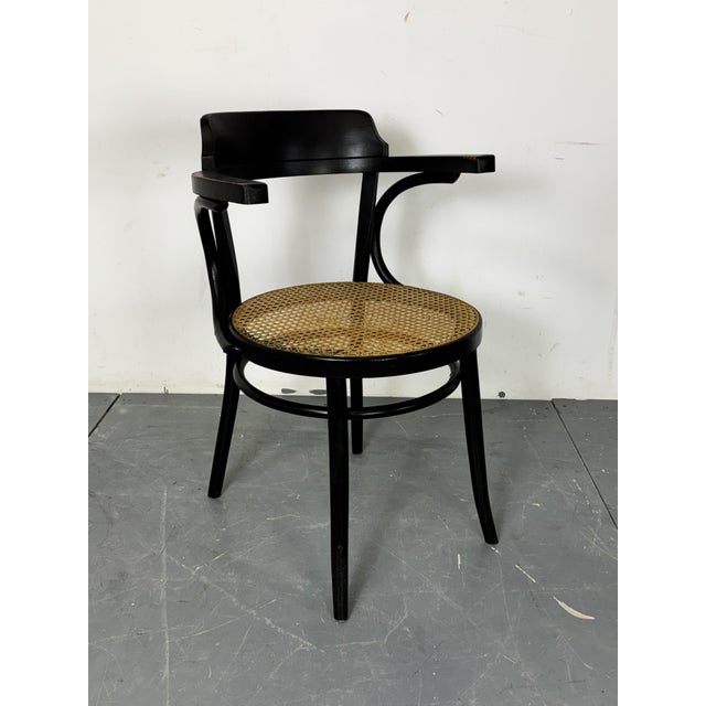 Bauhaus Bentwood Mod 233 Black Desk Chair with Rattan Seat from Thonet, 1930s For Sale - Image 3 of 13