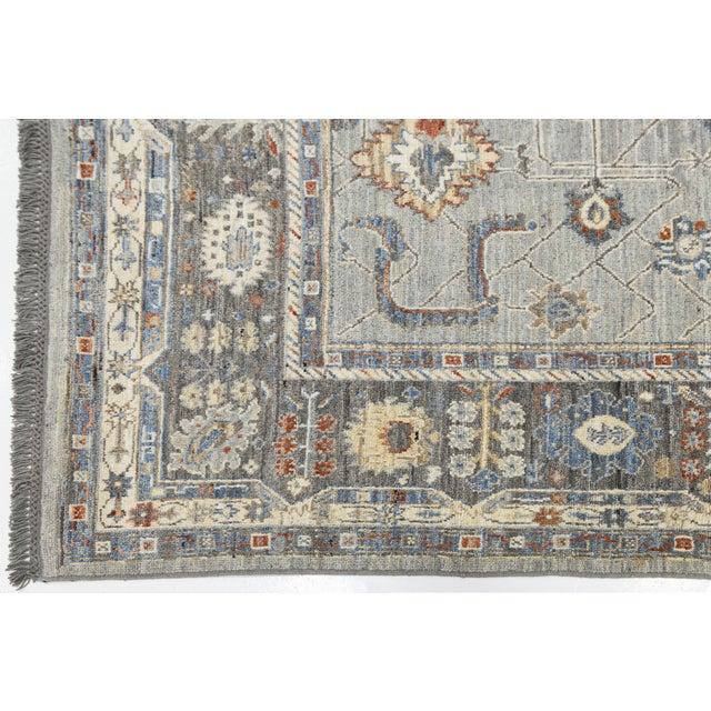 Modern Oushak Style Hand-Knotted Wool Rug in Slate Grey, Terracotta, and Blue For Sale - Image 4 of 12