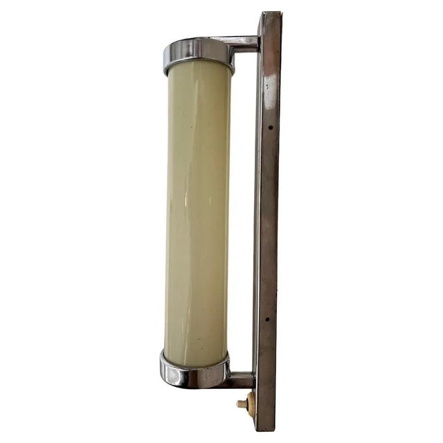 Glass Bauhaus Big Chrome Milk Glass Wall Lamp, 1930s For Sale - Image 7 of 7