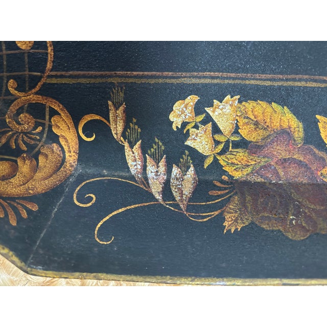 Vintage Tole Tray With Cut Out Handles For Sale - Image 4 of 12