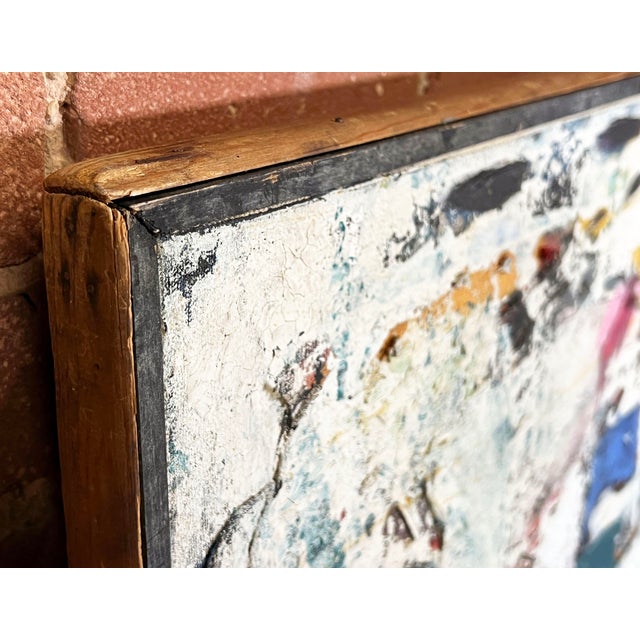 Vintage Mid Century Abstract Expressionist Painting With Mixed Media Stitching For Sale - Image 9 of 11