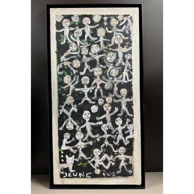 Art Brut, Oil and Sand on Canvas, 1968, Signed Jeune Eve For Sale - Image 7 of 12