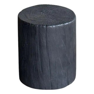 Sculptural Teak Wood Side Table Organic Burnt Finish, Modern Organic For Sale