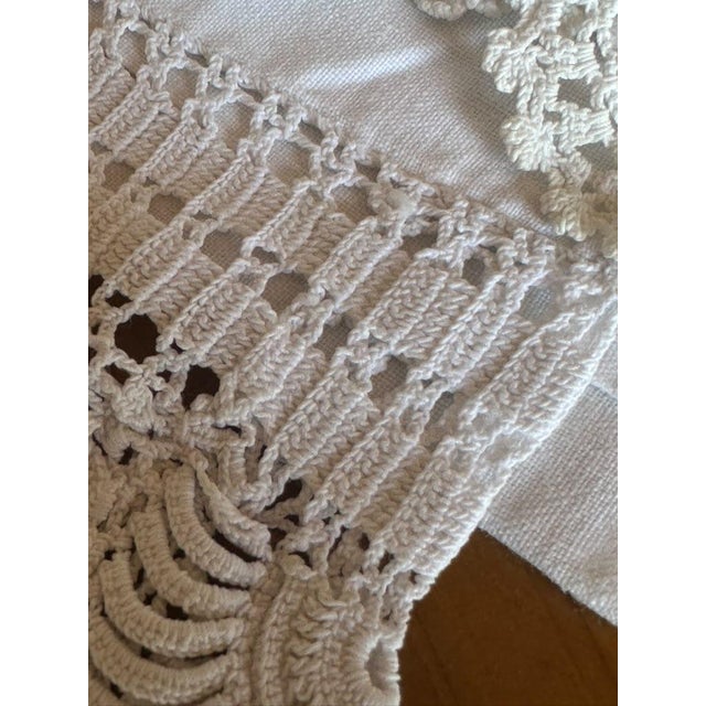 Early 21st Century Antique French Fine Linen Ag Monogram Sheet, Hand-Drawn Thread Openwork, Exquisite Crocheted Lace Edge For Sale - Image 5 of 14