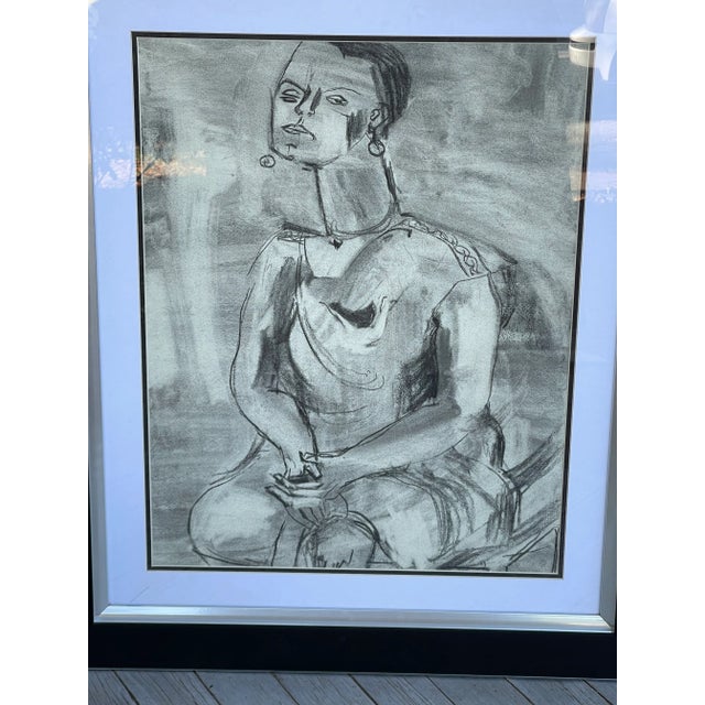 Wood Mid Century Cubist Figurative Drawing by Carol Crain For Sale - Image 7 of 8