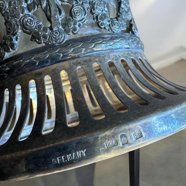 Silver Antique German George Roth Hanau Repoussé 800 Silver Brides Basket Vase Decor For Sale - Image 8 of 12