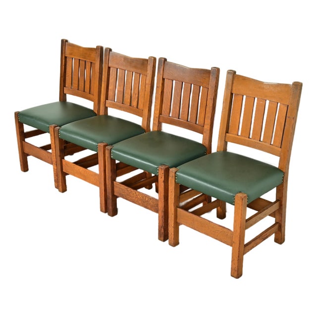 Gustav Stickley Antique Mission Oak Arts & Crafts Dining Chairs, Set of Four For Sale