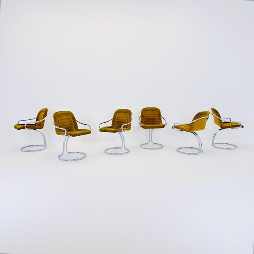 Gastone Rinaldi Mid-Century Modern Italian Round Smoked Glass Table and Cantilever Chairs by Gastone Rinaldi, 1970s, Set of 7 For Sale - Image 4 of 18