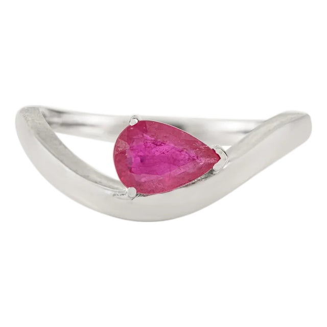Handmade Pear Shaped Natural Ruby Wave Ring Size 7 in 14k Gold Christmas Gift For Sale