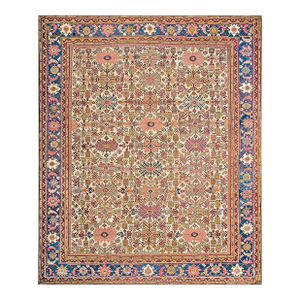 Superb Ivory, Blue and Purple Color With Symmetric and Florid Design Antique Sultanabad Rug