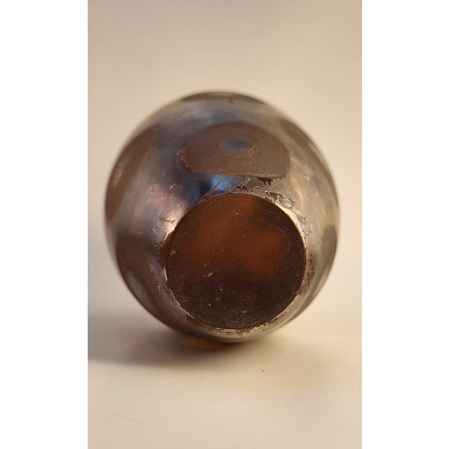Mid 20th Century MCM Adam Aaronson Amber Studio Art Glass Vase With Patinated Surface and Circles For Sale - Image 5 of 6